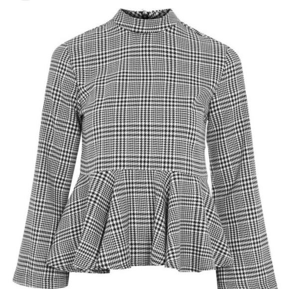 Topshop Tops - Topshop Blouse Womens Size 4 Peplum Houndstooth Plaid Business Casual Shirt